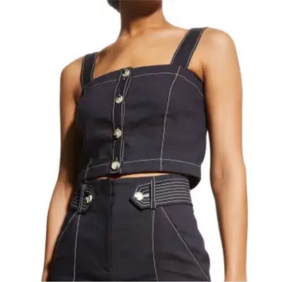 Veronica Beard Tiffany Linen Button-Front Crop Top NWT XL $298 - Picture 2 of 5